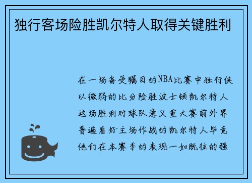 独行客场险胜凯尔特人取得关键胜利